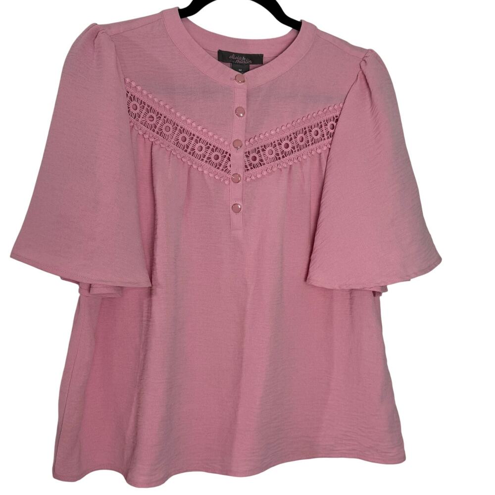 Olivia & Martin Boho Dusty Pink‎ Eyelet Lace Blouse Size M